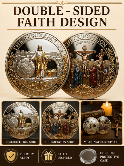 Cross Design and Resurrection Memorial Coin, Medal Alloy Relief Decorative Keepsake Gift