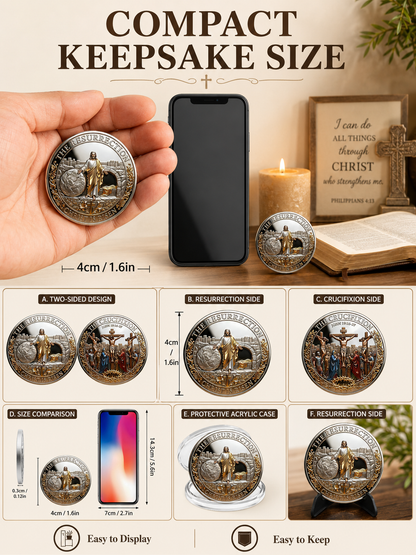 Cross Design and Resurrection Memorial Coin, Medal Alloy Relief Decorative Keepsake Gift