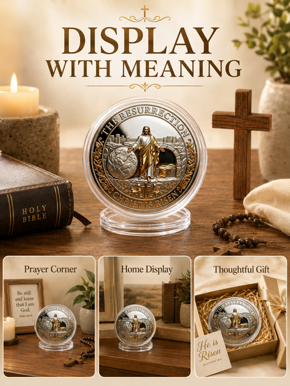 Cross Design and Resurrection Memorial Coin, Medal Alloy Relief Decorative Keepsake Gift