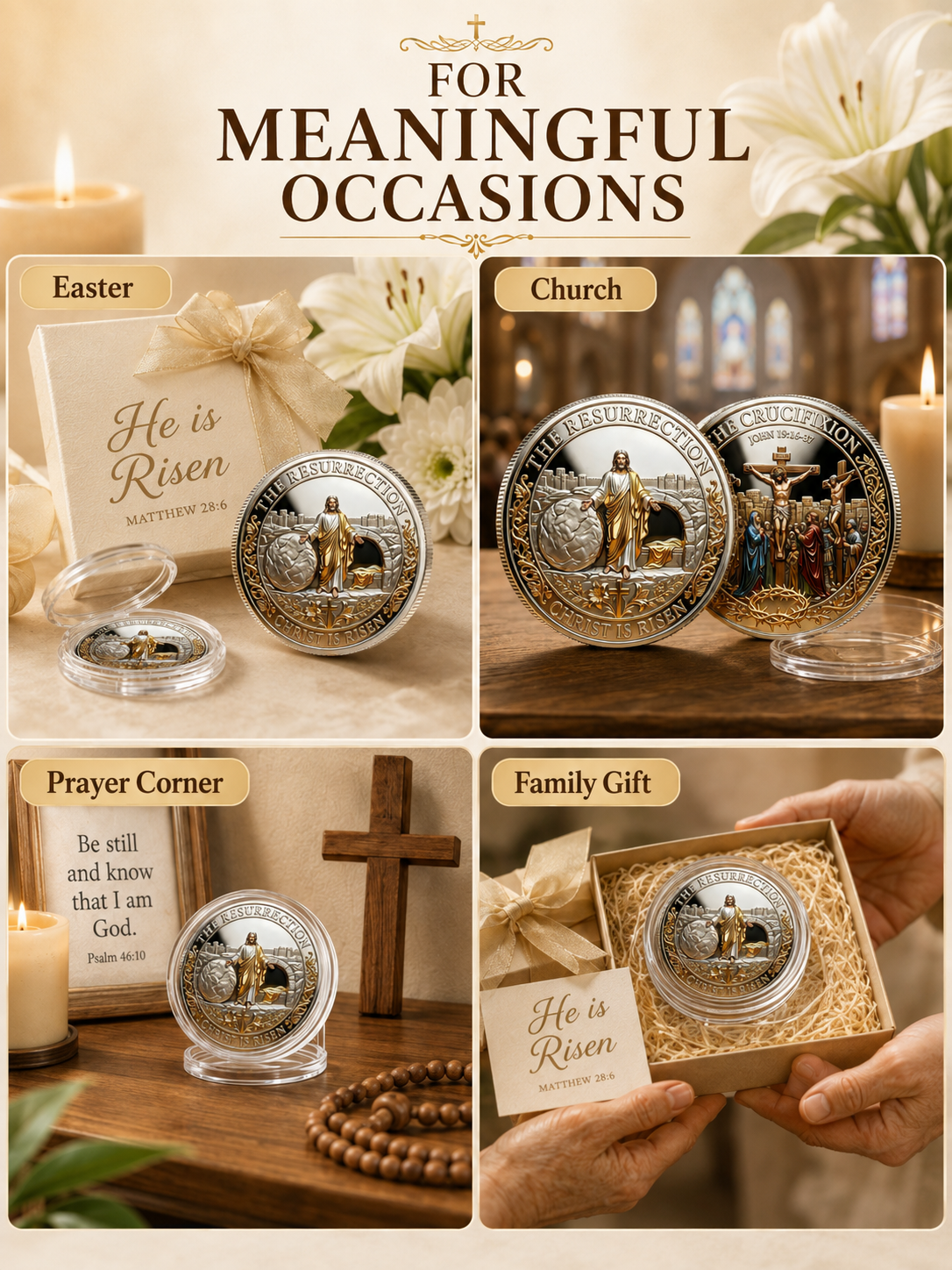 Cross Design and Resurrection Memorial Coin, Medal Alloy Relief Decorative Keepsake Gift
