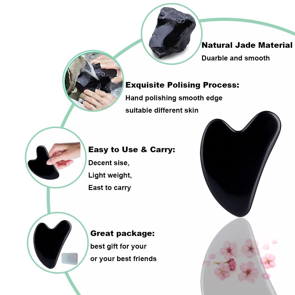 Heart-shaped black obsidian stone being used for lymphatic drainage massage