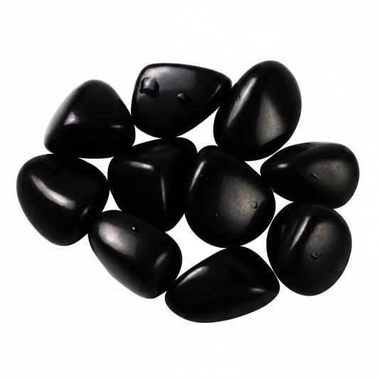 High-polish black obsidian tumbled stones for Feng Shui protection and root chakra grounding