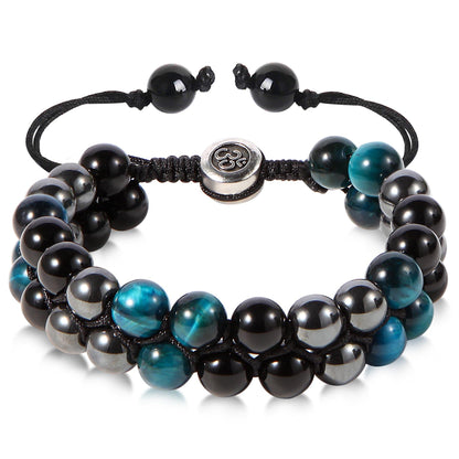 Triple Protection Bracelet - Authentic Black Obsidian, Blue Tiger's Eye & Hematite - Shielding, Mental Clarity & Deep Grounding