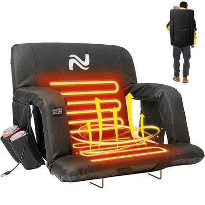 SLSY Unisex Heated Stadium Bleacher Seat with Back & Arm Support, 3-Level Adjustable Heating, 6 Recline Positions, Secure Straps, Fits Bleachers for Outdoor Football/Baseball Events, Hiking 【Batteries Not Included】