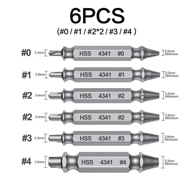 Broken Screw Extractor Set Tools - Stainless Steel 6-Pack