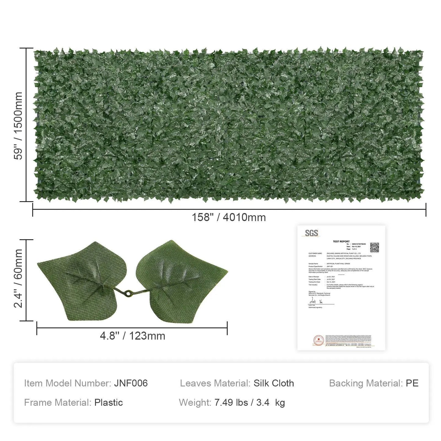 【FathersDayGift】VEVOR Ivy Privacy Fence, 59 x 158in Artificial Green Wall Screen, Greenery Ivy Fence w/ Mesh Cloth Backing and Strengthened Joint, Faux Hedges Vine Leaf Decoration for Outdoor Garden, Yard, Balcony