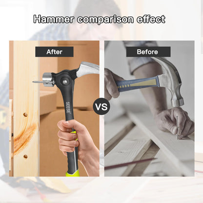 SEESE 16oz Adjustable Nail Puller Hammer, Magnetic Nail Starter, Anti-Slip Shock-Absorbing Handle, Claw Hammer for DIYers in Workshop, Construction & Remodeling