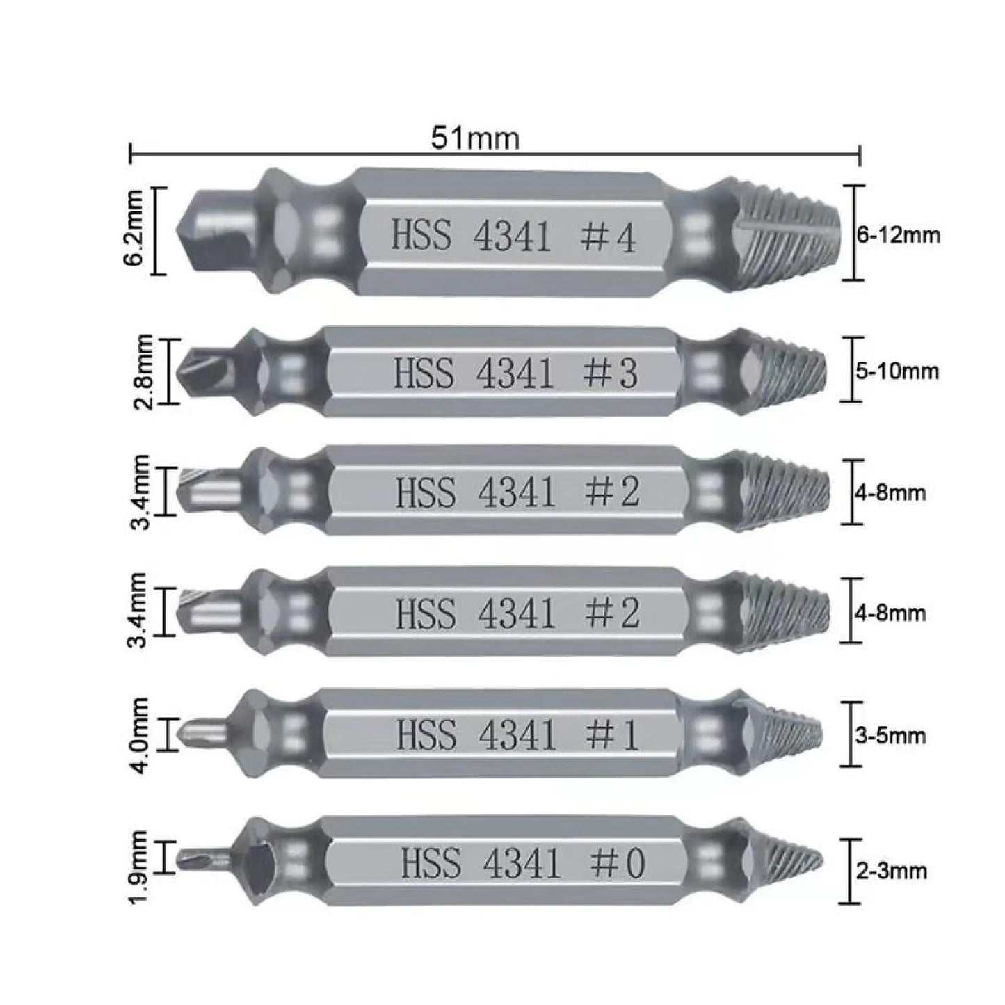Broken Screw Extractor Set Tools - Stainless Steel 6-Pack