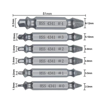 Broken Screw Extractor Set Tools - Stainless Steel 6-Pack