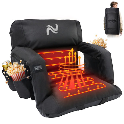 SLSY Unisex Heated Stadium Bleacher Seat with Back & Arm Support, 3-Level Adjustable Heating, 6 Recline Positions, Secure Straps, Fits Bleachers for Outdoor Football/Baseball Events, Hiking 【Batteries Not Included】