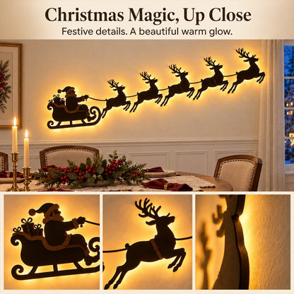 🦌 Santa Sleigh & 6 Reindeer LED Wall Display – Warm Christmas Glow