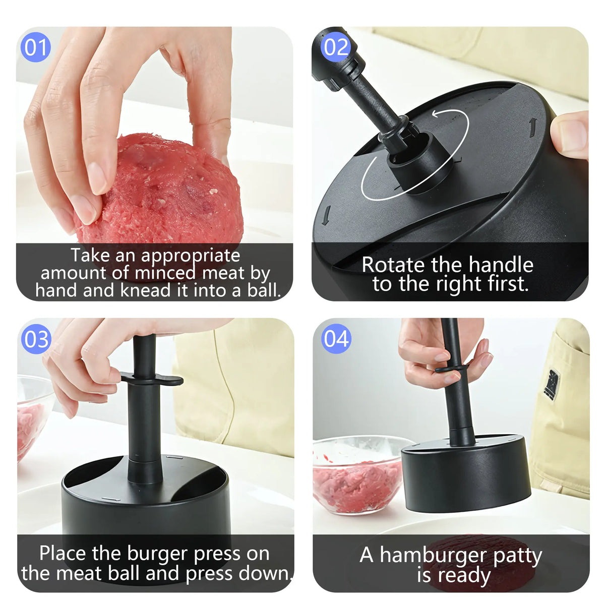 Black Non-Stick Hamburger Meat Press for Grills and Outdoor Cooking