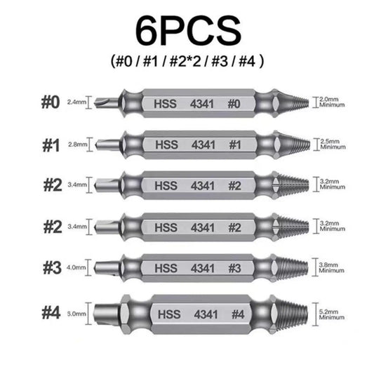 Broken Screw Extractor Set Tools - Stainless Steel 6-Pack