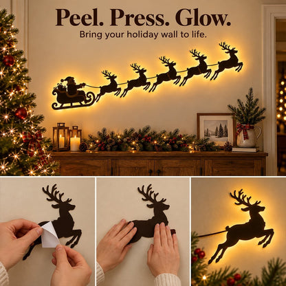 🦌 Santa Sleigh & 6 Reindeer LED Wall Display – Warm Christmas Glow