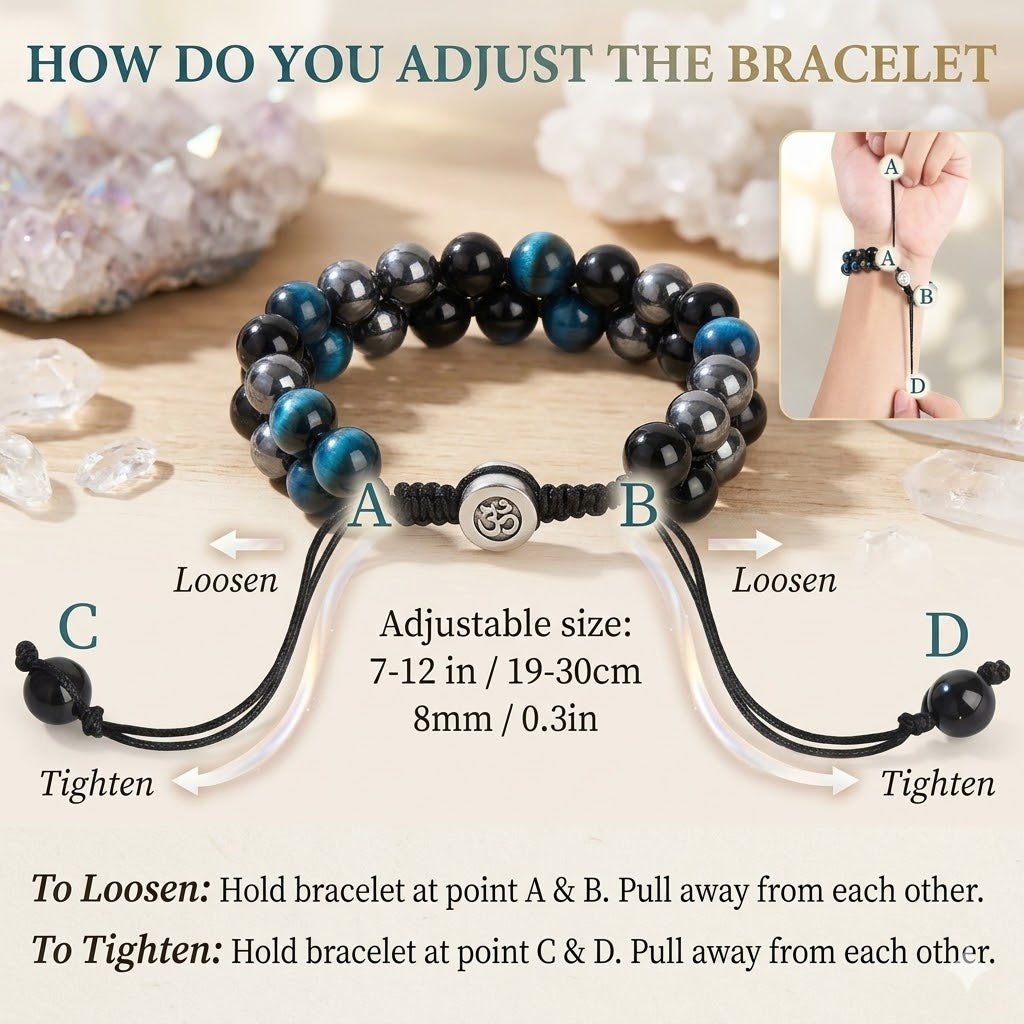 Triple Protection Bracelet - Authentic Black Obsidian, Blue Tiger's Eye & Hematite - Shielding, Mental Clarity & Deep Grounding