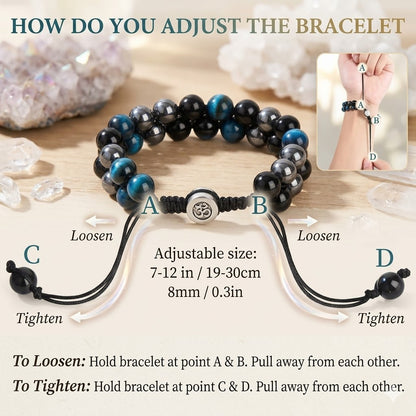 Triple Protection Bracelet - Authentic Black Obsidian, Blue Tiger's Eye & Hematite - Shielding, Mental Clarity & Deep Grounding